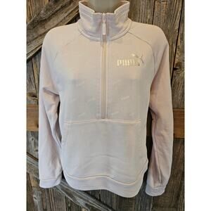 Puma size M 1/4 zip warm logo all over embellished light pink active sweater